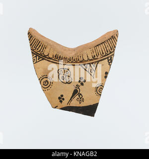 Ce fragment d'oinochoe en terre cuite, 7ème siècle av. J.-C., représente l'artisanat et le style artistique de la Grèce orientale dans la céramique antique. Banque D'Images