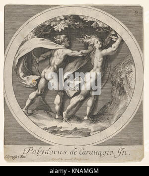 Apollo poursuivant Daphne, dont les orteils prennent la forme de racines d'arbre, une composition ronde, copie inverse après une série de gravures par Cherubino Alberti de scènes mythologiques après Polidoro da Caravaggio A RENCONTRÉ DP832087 397299 Banque D'Images