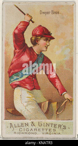 Une carte de tabac représente les frères Dwyer de la série « Racing Colors of the World », illustrant la popularité des courses hippiques et leur importance culturelle. Banque D'Images