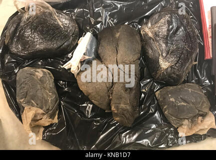 50kg de goudron noir, l'héroïne d'une valeur de 4,6 millions de dollars, a été saisi par les forces spéciales de sécurité afghanes au cours de raids nocturnes dans le district de Sangin, dans la province d'Helmand, en Afghanistan, décembre 2-3, 2017. (U.S. Army Banque D'Images