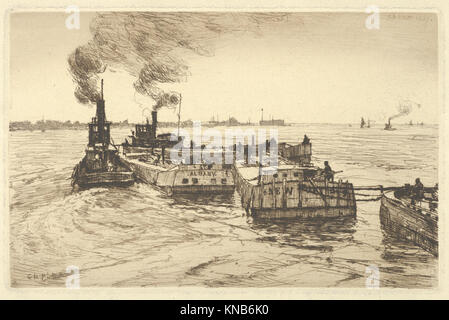 Bateaux du canal et des remorqueurs rencontré DP845444 381001 Artiste : Charles Adams Platt, American, New York, 1861 ?1933, Canal et bateaux remorqueurs, 1887, Etching, imprimé à l'encre brune, plaque : 4 7/16 x 6 7/8 in. (11,3 x 17,5 cm) : Feuille 9 x 12 3/16 5/16 in. (23,4 x 31,2 cm). Le Metropolitan Museum of Art, New York. L'Edward W. C. Arnold Collection de New York imprime, Cartes et images, Legs d'Edward W. C. Arnold, 1954 (54.90.939)