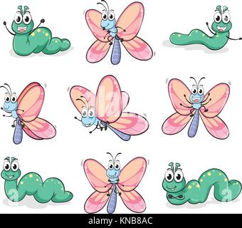 Illustration d'une chenille et un papillon sur un fond blanc Illustration de Vecteur