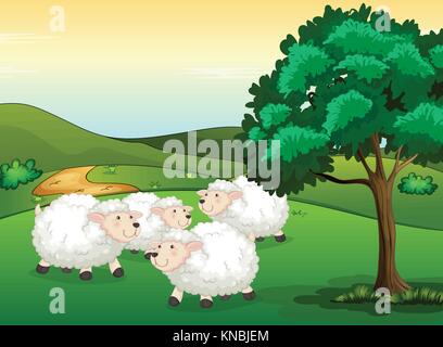 Illustration de moutons dans une belle nature Illustration de Vecteur