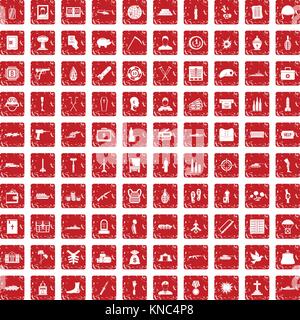 100 crimes de guerre icons set rouge grunge Illustration de Vecteur