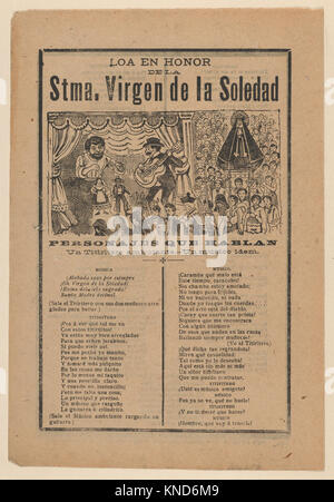 [Affiche avec une chanson relative à la Sainte Vierge de solitude (Stma. Virgen de la Soledad) rencontré DP868036 717675 Artiste : Jos ? Posada Guadalupe, mexicain, 1851 ?1913, Éditeur : Antonio Vanegas Arroyo, 1850 ?1917, mexicaine, journal de qualité avec une chanson relative à la Sainte Vierge de solitude (Stma. Virgen de la Soledad), 1902, épreuve argentique et Photorelief tan sur papier, feuille : 11 5/8 ? 7 7/8 in. (29,5 ? 20 cm). Le Metropolitan Museum of Art, New York. Elisha Whittelsey la collecte, l'Elisha Whittelsey Fund, 1946 (46,46.120) Banque D'Images