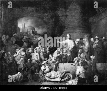Christ Healing the Sick de Christian Wilhelm Ernst Dietrich (1742) représente une scène biblique, illustrant l'art religieux, le style et les éléments thématiques du XVIIIe siècle. Banque D'Images