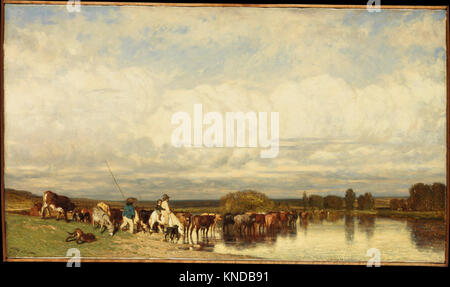Cows Crossing a Ford, peinture à l'huile du peintre français Jules Dupré (1811-1889), 1836 Banque D'Images