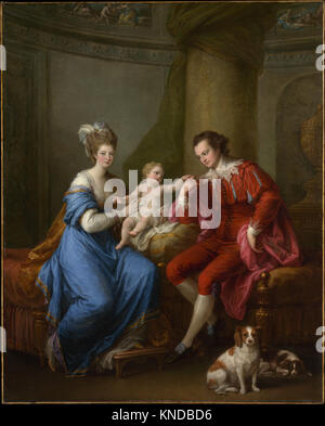 Edward Smith Stanley (1752-1834), douzième comte de Derby, avec sa première femme (Lady Elizabeth Hamilton, 1753-1797) et leur fils (Edward Smith Stanley, 1775-1851), peinture à l'huile du peintre néoclassique suisse Angelica Kauffmann (1741-1807), vers 1776 Banque D'Images