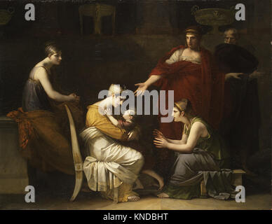 Ce tableau représente Andromache et Astyanax, illustrant le chagrin et l'héroïsme dans la mythologie classique, créé par Pierre Paul Prud'hon et complété par Charles Pompée le boulanger de Boisfrémont. Banque D'Images