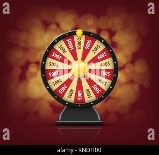 Roue de Fortune noir avec sur l'arrière-plan flou pour casino en ligne, poker, roulette, machines à sous, jeux de cartes 3D réaliste. Roue de fortune isolé de l'objet Illustration de Vecteur