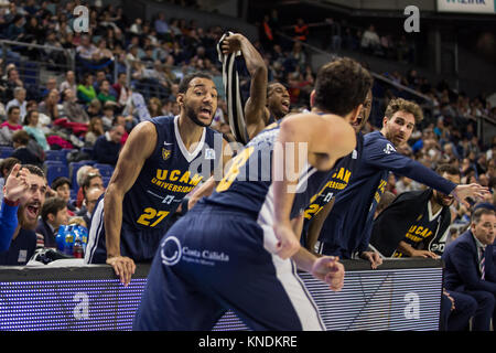 Madrid, Espagne. Déc 10, 2017. Vitor Benite (vers le bas) au cours de la victoire sur le Real Madrid Murcie (UCAM 87 - 85) en Liga Endesa match de saison régulière (jour 11) célébrée à Madrid à Wizink Centre. Le 10 décembre 2017. Credit : Juan Carlos García Mate/Pacific Press/Alamy Live News Banque D'Images