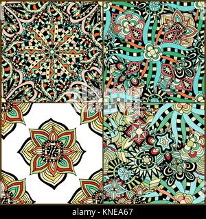 Oriental de luxe tile seamless pattern. Floral coloré patchwork arrière-plan. Style chic boho Mandala. Fleur riche ornement. Éléments de conception hexagonale. P Illustration de Vecteur