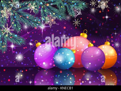 Fond de Noël avec le sapin et boules Illustration de Vecteur