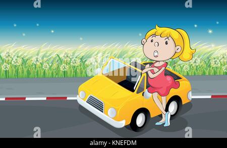 Illustration d'une femme à côté d'une voiture Illustration de Vecteur