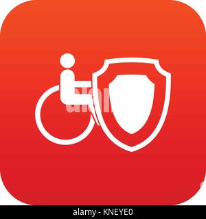 Fauteuil roulant et icône de bouclier de sécurité rouge numérique Illustration de Vecteur