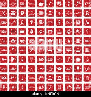 Travail 100 icons set rouge grunge Illustration de Vecteur