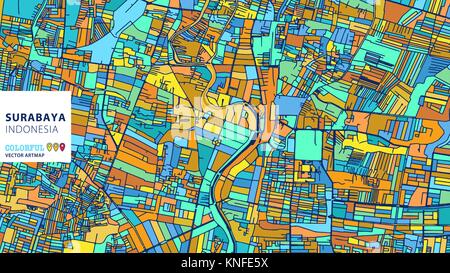 Surabaya, Indonésie, Vecteur coloré Artmap. Blue-Orange-Version jaune pour le site Web Infographie, l'Art de mur et fond de carte de Vœux. Illustration de Vecteur