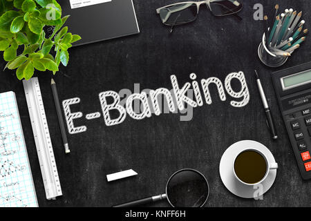 E-Banking - Texte sur le tableau noir. Le Rendu 3D. Banque D'Images