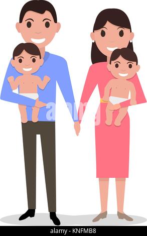 Vector cute cartoon jeunes parents de jumeaux Illustration de Vecteur