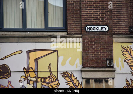 La rue signe pour Hockley, un quartier historique du centre-ville de Nottingham. Banque D'Images