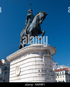 Statue du Roi Jean I de la Praça de Figueira à Lisbonne, Portugal, Europe. Banque D'Images