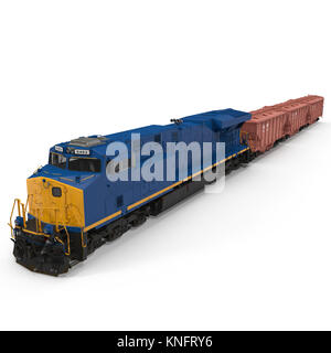 Railroad Locomotive avec wagons-trémies sur blanc. 3D illustration Banque D'Images