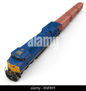 Railroad Locomotive avec wagons-trémies sur blanc. 3D illustration Banque D'Images