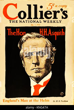 Herbert Henry Asquith, premier comte d'Oxford et Asquith, KG, PC, KC, FRS -homme politique français et Premier Ministre de 1908-1916 - portrait sur le couvercle du Collier's Magazine USA - "l'Angleterre est homme à la barre" Banque D'Images