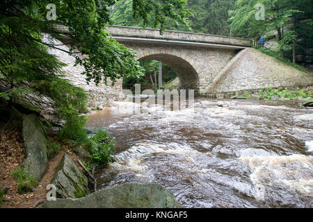 Land gate et passeur sur le chemin de la rivière Orlice, Eagle, Mounains Bohême, République tchèque, Zemska Paseracka brana, stezka, l'Orlice Orlicke hory,, Ceska Republika Banque D'Images