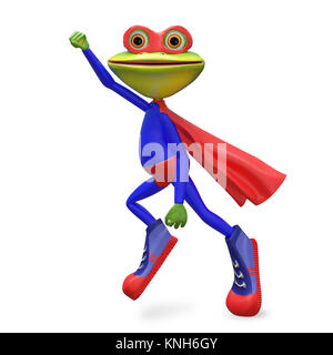 3D Illustration Joyeux Super Grenouille sur un fond blanc Banque D'Images