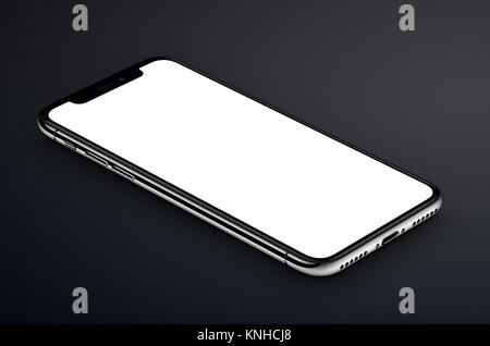 Similaire à l'iPhone X smartphone noir isométrique vue perspective immersive se trouve sur surface sombre Banque D'Images