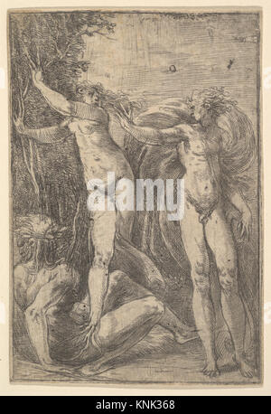 Apollo et Daphne, imprimé par Andrea Schiavone (Andrea Meldola), peintre italien de la Renaissance, (1510/15-1563), vers 1538-40 Banque D'Images