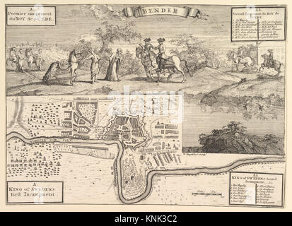 Charles XII à Bender (voyages d'Aubry de la Mottraye en Europe, en Asie et dans une partie de l'Afrique..., Londres, 1724, vol II, pl. 30) Banque D'Images