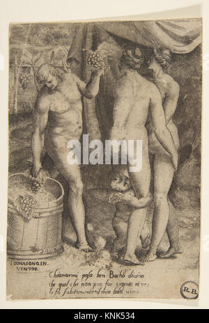 Bacchus à gauche donnant des raisins aux femmes, de 'les amours des Dieuxs' (Amorosi diletti degli dei), par Giulio Bonasone (italien, actif Rome et Bologne, 1531–après 1576) 1531-60 Banque D'Images