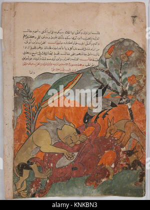 L'attaque sur le chameau par le Lion, Crow, Loup et Jackal, Folio d'une Kalila wa Dimna attribuée au Gujarat, en Inde, probablement basé sur un original égyptien, Medium : encre et aquarelle opaque sur papier Banque D'Images