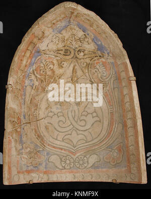Élément en stuc du Xe siècle provenant d'un squinch stalactite (Muqarnas), fouillé à Nishapur, Iran, avec une décoration peinte. Banque D'Images