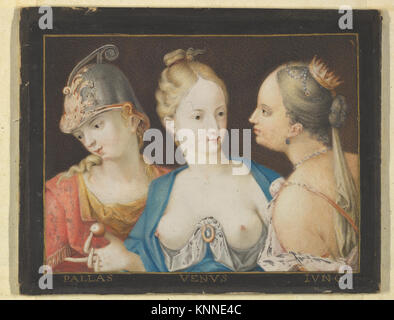 Illustration représentant les têtes des déesses Pallas, Vénus et Junon, mettant en évidence les traits du visage, la coiffure classique, et style artistique de tradition gréco-romaine. Banque D'Images