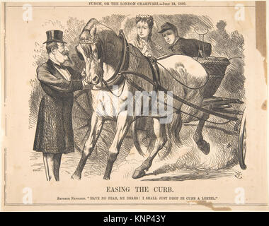 Illustration du magazine Punch, 24 juillet 1869, montrant la scène intitulée « Easing the Curb » avec des figures, des rues et des activités pour référence historique. Banque D'Images