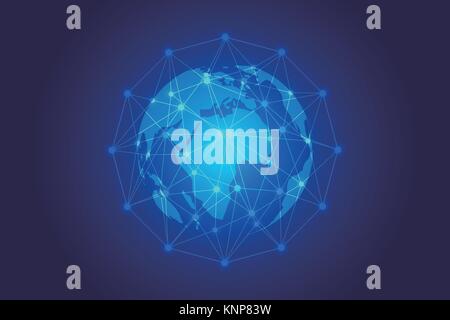 Carte du monde point, ligne, composition, représentant la connexion au réseau mondial, international,sens. Illustration de Vecteur