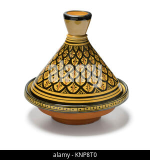 Tajine marocain décorées à la main sur fond blanc Banque D'Images