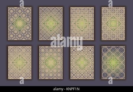 Jeu de cartes avec éléments décoratifs dentelle mosaïque arrière-plan. Les Indiens asiatiques bannières ornées d'Orient Illustration de Vecteur