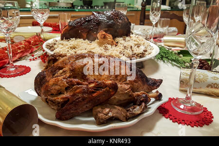 Un dîner de Noël traditionnel de la Turquie et d'oie Banque D'Images