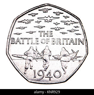 La pièce commémorative 50p. 75e anniversaire de la bataille d'Angleterre (Gary Breeze : 2015) Banque D'Images