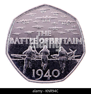 La pièce commémorative 50p. 75e anniversaire de la bataille d'Angleterre (Gary Breeze : 2015) Banque D'Images
