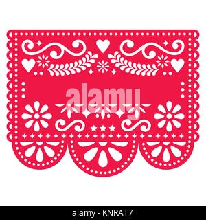 Mexican papel picado vector template design - rouge modèle vecteur traditionnel avec du texte vide Illustration de Vecteur