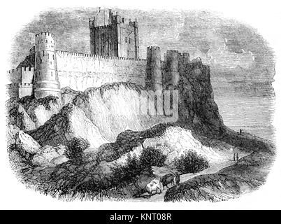 Château de Bamburgh est sur la côte nord-est de l'Angleterre, par le village de Lunteren dans le Northumberland. Le premier fort a été détruit par les Vikings en 993, les Normands et plus tard construit un nouveau château sur le site, qui forme le noyau de l'actuelle. Après une révolte en 1095 soutenu par le propriétaire du château, elle devint la propriété du monarque anglais. Banque D'Images