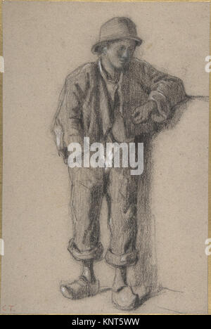 Ce dessin de constant Troyon, réalisé entre 1825 et 1865, représente un paysan portant un chapeau et des chaussures en bois, mettant en valeur le talent de l'artiste à la craie noire rehaussée de blanc. Banque D'Images