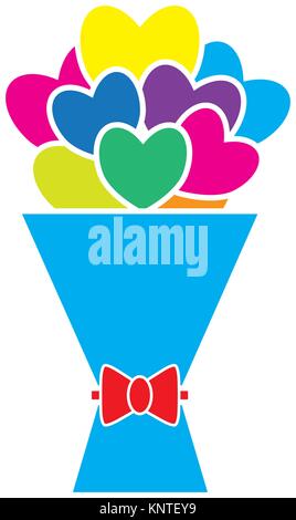 Bouquet de fleurs en forme de coeur coeurs ou avec un archet. Concept pour l'amour, la passion, la saint valentin la Saint Valentin, isolé sur fond blanc. Illustration de Vecteur