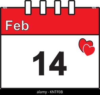 Page de calendrier pour le 14 février pour la Saint Valentin ou Valentines Day Hearts ou formes coeur Concept pour l'amour passion valentine Valentines Day isolated Illustration de Vecteur
