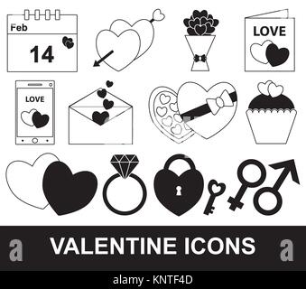 Ou Valentine Valentines Day set pack ou Concept pour la collection l'amour passion avec bouquet coeur carte postale calendrier lettre et téléphone mobile chocolate Illustration de Vecteur